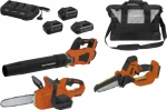 Pack 20V souffleur de jardin, élagueuse sur batterie - 10cm, tronçonneuse - 2 batteries Li-ion 5Ah - 1 batterie Li-ion 2Ah