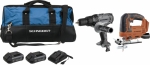 Pack 20V perceuse 50Nm-scie sauteuse-2 batteries Li-ion 2Ah - sac de transport