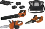 Pack 20V souffleur de jardin, élagueuse sur batterie - 10cm, tronçonneuse - 2 batteries Li-ion 4Ah - 1 batterie Li-ion 2Ah