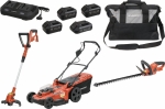 Pack 20V coupe bordure 250mm, taille haie sur batterie 18V 520mm, tondeuse sur batterie Ø 430mm - 3 batteries Li-ion 5Ah - 1 batterie Li-ion 2Ah