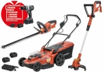 Pack 20V tondeuse, taille haie, coupe-bordure - 2 batteries Li-ion