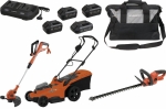 Pack 20V coupe bordure 250mm, taille haie sur batterie 18V 520mm, tondeuse sur batterie Ø 430mm - 3 batteries Li-ion 5Ah - 1 batterie Li-ion 2Ah