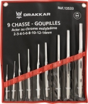 Chasse-goupilles 2-3-4-5-6-8-10-12-14mm de 110 à 248mm - pochette de 9 pcs