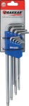 Clé mâle coudée Torx® extra longue alésée de T10 à T50 - étui pivotant de 9 pcs sur carte