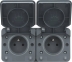 Prise double étanche horizontale en saillie 2P+T 230V gris
