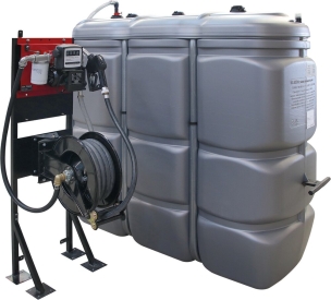 Cuve de stockage gasoil PEHD DP 1500L avec kit support, station gasoil 60 l/min et enrouleur automatique 10m Ø 20mm