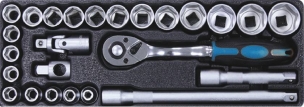 Module PVC 397x145x40mm douilles/cliquet 1/2" - 25 pcs