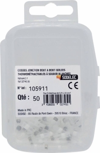 Cosse jonction bout à bout isolée thermorétractable à souder blanche - lot de 50 pcs