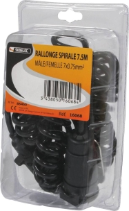 Rallonge de rampe d'éclairage spirale 7,50m 7 fils 7 plots mâle/femelle - blister