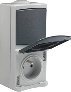 Prise étanche et va et vient vertical en saillie 230V gris