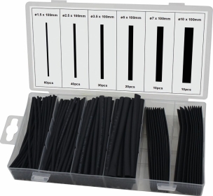 Gaine thermorétractable 100mm 2:1 noire - Présentoir de 6 coffrets de 170 pcs