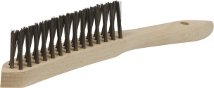 Brosse métallique fil acier inox 3 rangs 280mm avec manche bois incurvé spécial soudure