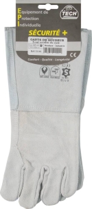 Gants de soudeur cuir manchette 150mm T10 - lot de 10 pcs sur carte