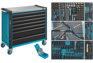 Servante d'atelier 7 tiroirs composée de 352 outils - modules mousses