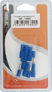 Cosse ronde mâle et femelle isolée bleue 6,3x0,8mm - blister de 10 pcs