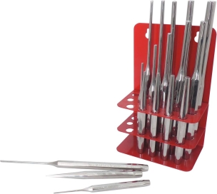Chasse-goupilles court et long avec chasse pointe et pointeau - présentoir métallique de 17 pcs