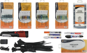 Servante d'atelier 7 tiroirs et 2 portes latérales composée de 69 outils + consommables + électroportatif - modules finition carbone