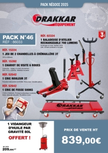 PN N°46 chandelle + chariot de visite + cric rouleur 3T + cric de fosse 500kg + baladeuse