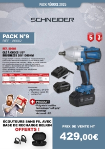 PN N°9 clé à chocs 1/2'' 20V 1000/1500Nm brushless-2 batteries Li-ion 5Ah-mallette-écouteurs sans fil