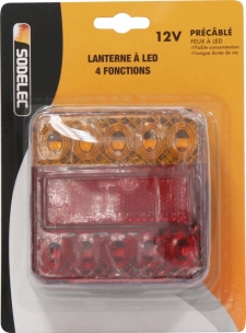 Feu arrière carré LED 12V 4 fonctions cabochon orange/rouge - blister
