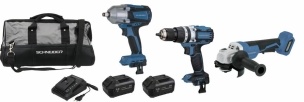 Pack 20V perceuse visseuse à percu 65Nm-clé à choc 1/2" 20V 610/800Nm brushless-meuleuse d'angle 125mm 20V-2 batteries Li-ion 4Ah - sac de transport