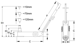 Cric rouleur oléopneumatique 58/30T 220-450mm