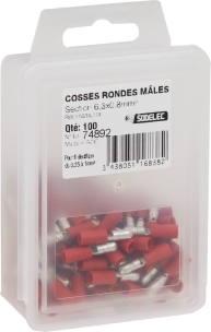 Cosse ronde mâle isolée rouge M4 - lot de 100 pcs
