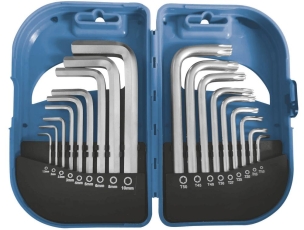 Clés mâles coudées courtes hexagonales de 1,5 à 10mm et Torx® de T10 à T50 - boîte PVC de 18 pcs
