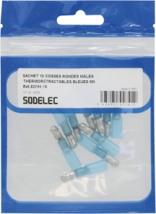 Cosse ronde mâle isolée thermorétractable bleue M5 - blister de 10 pcs