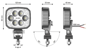 Phare de travail rectangle LED 10/30V 12W 1500 lumens boîtier carbone