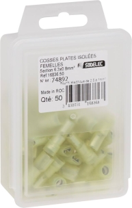 Cosse plate femelle 100% isolée jaune 6,3X0,8mm - lot de 50 pcs