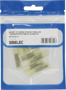 Cosse ronde femelle 100% isolée thermorétractable jaune M5 - blister de 10 pcs