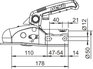 Tête d'attelage 2700kg pour remorque freinée pour timon 35/40/45mm