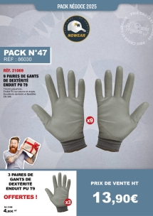 PN N° 47 lot de 12 paires de gants de dextérité enduit PU T9 dont 3 offertes