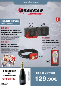 PN N°34 induction : chargeur + lampe de poche + frontale + 1 bouteille de champagne