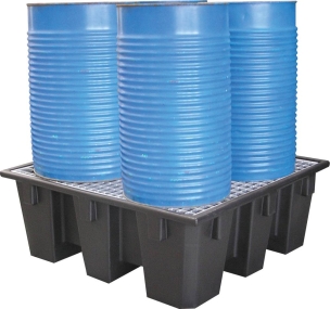 Bac de rétention 450L PE avec caillebotis acier pour 4 fûts