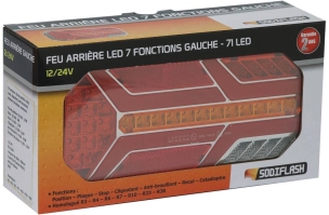 Feu arrière rectangle gauche LED 12/24V 7 fonctions 235x110mm
