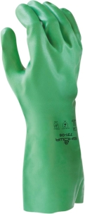 Gants chimiques 100% enduit nitrile floqué biodégradable 355mm vert 0,38mm T11
