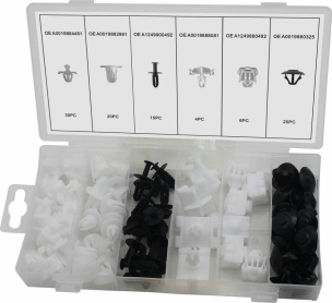 Clips de fixation en PVC - Mercedes - présentoir de 6 coffrets de 95 pcs