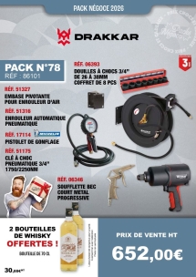 PN N°78 pneumatique PL - clé à chocs pneumatique 3/4" 1750/2250Nm, enrouleur, accessoires et 2 bouteilles de whisky