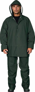 Vêtement de pluie PU/PVC avec capuche vert XL - pantalon/veste