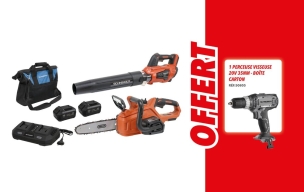 Pack souffleur-tronçonneuse-2 batteries 4Ah-chargeur double-sac de transport