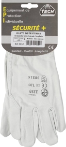 Gants de maîtrise tout cuir fleur de bovin avec protège artère T9 - carte