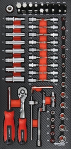 Module mousse 402x189x32mm carbone douilles 1/4" - 72 pcs