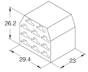 Boîtier unipolaire femelle nu 6,35mm - 11 voies - 26,2x29,4x23mm - lot de 50 pcs