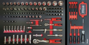 Servante d'atelier XXL 7 tiroirs composée de 254 outils - modules carbone