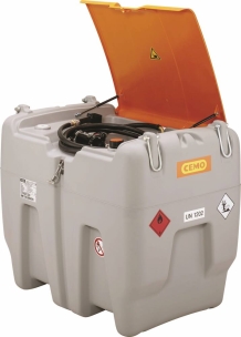 Cuve de ravitaillement gasoil PE 620L avec kit pompe à gasoil 12V 45 l/min et pistolet automatique et capot