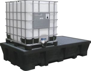 Bac de rétention 1000L PE avec caillebotis acier - format XXL pour 2 IBC