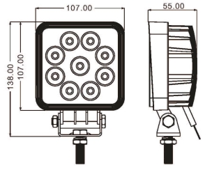 Phare de travail carré LED 10/30V 27W 1800 lumens faisceau longue portée