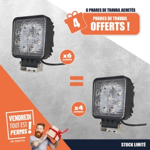 OPE VTEP - Lot de 10 phares de travail carré LED 10/30V 27W 1800 lumens réf.17073 dont 4 offerts
